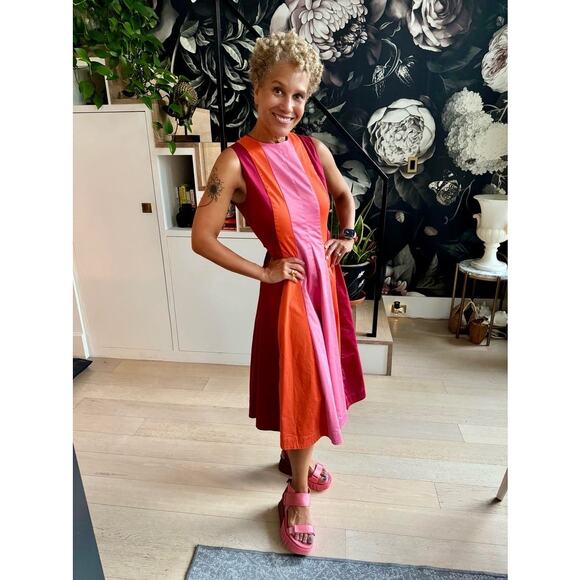 ROKSANDA X RTR Pink Orange Sleeveless Crewneck Colorblock Midi Dress Size 4 - Picture 1 of 16